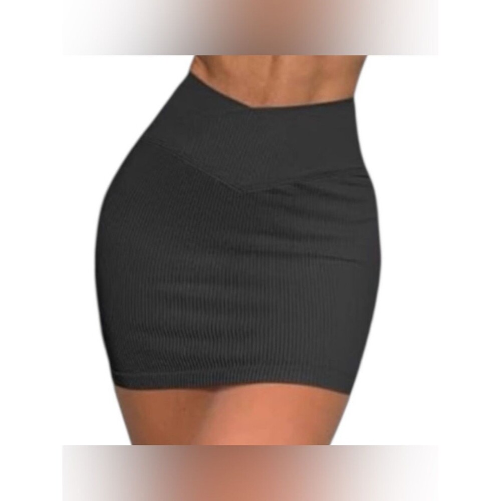 TIKTOK VIRAL OQQ High Waist Crossover Ribbed Mini Skirt NWOT